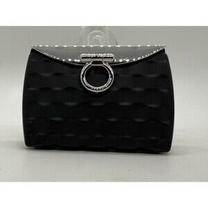 Makeup Cosmetic Purse Shape Black Silver Folding Dual Compact Mirror SnapClosure